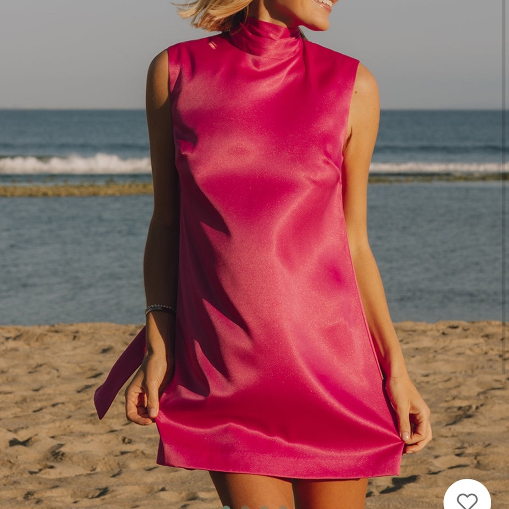DAILY DRILLS SILKY MINI DRESS - HOT PINK
